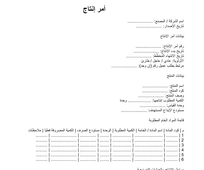 نموذج أمر إنتاج